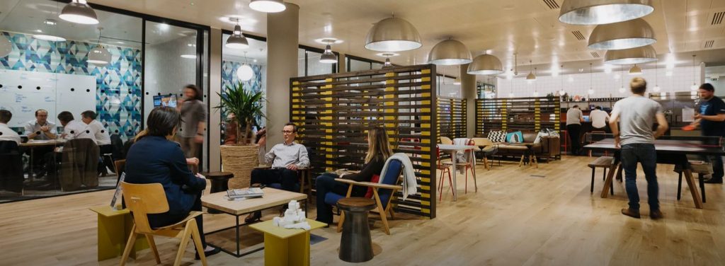 Breakout space at WeWork Moorgate, one of the most popular serviced office providers in London